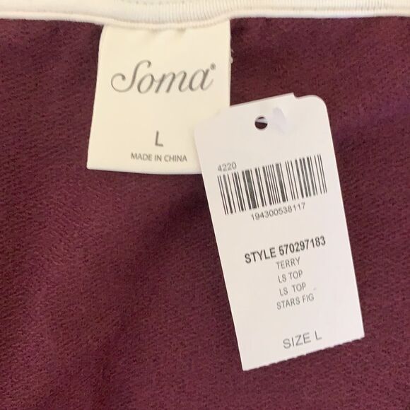 Soma Red Pajama Top with Long Sleeves and Relaxed Fit - Picture 5 of 6